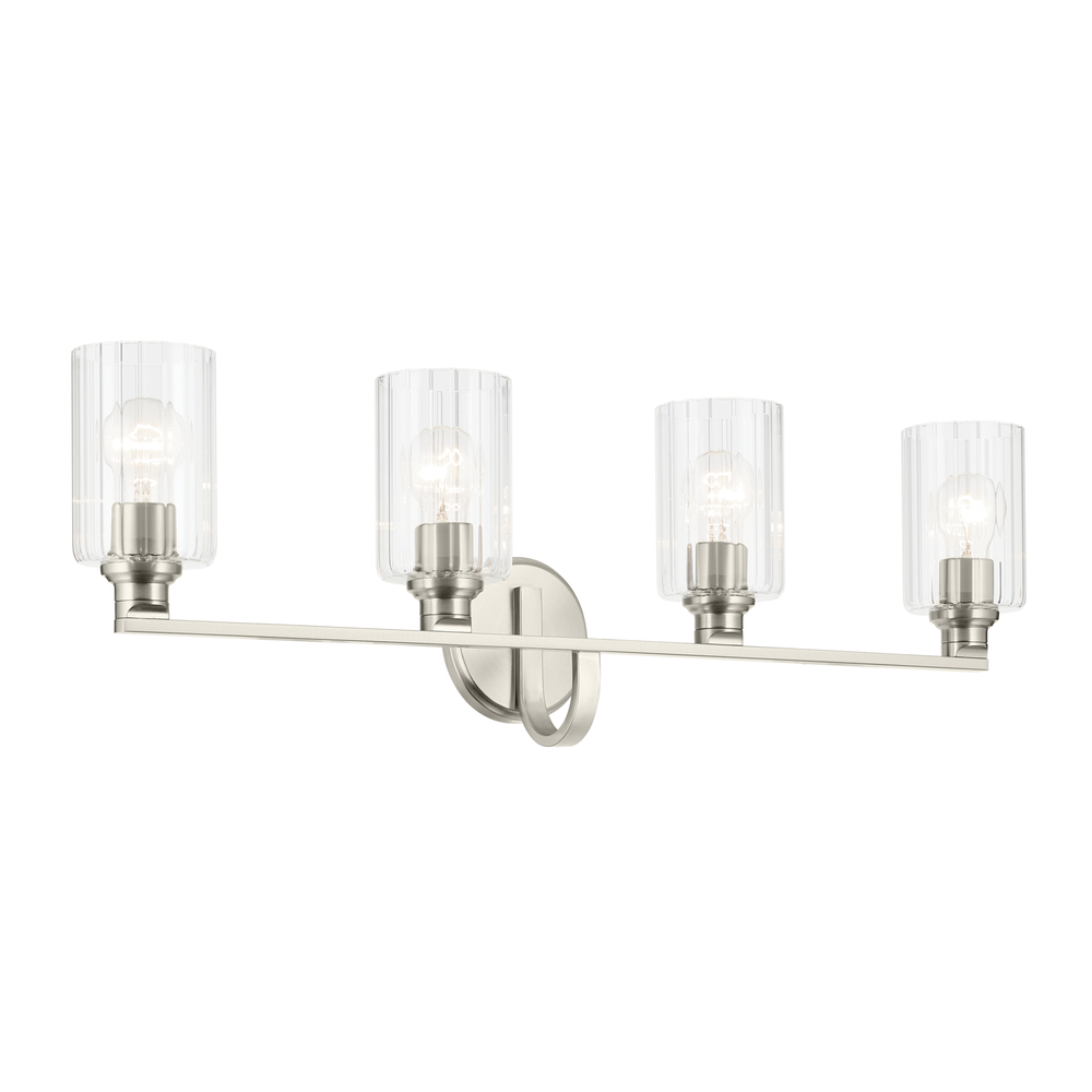 Gioe 32.25&#34; 4-Light Vanity Light with Clear Fluted Glass in Brushed Nickel