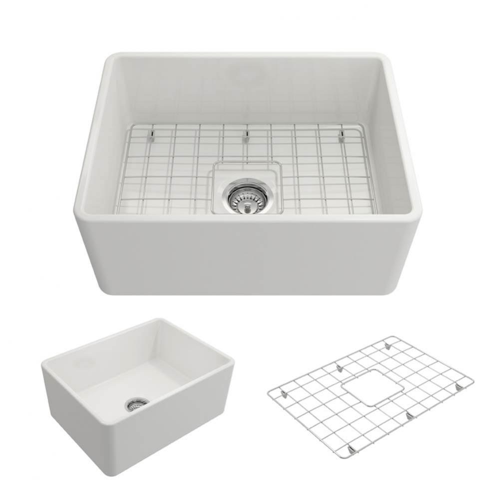 Classico Farmhouse Apron Front Fireclay 24 in. Single Bowl Kitchen Sink with Protective Bottom Gri