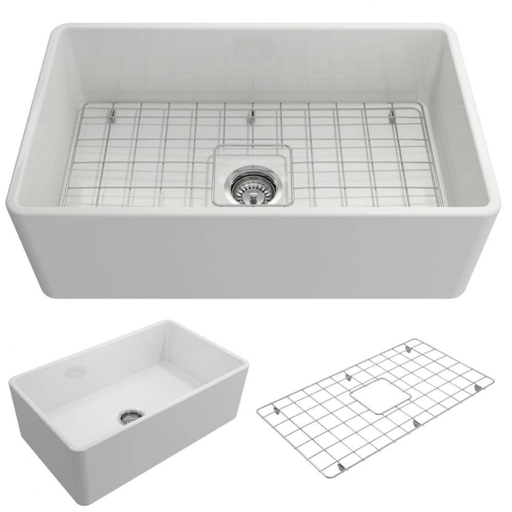 Classico Farmhouse Apron Front Fireclay 30 in. Single Bowl Kitchen Sink with Protective Bottom Gri