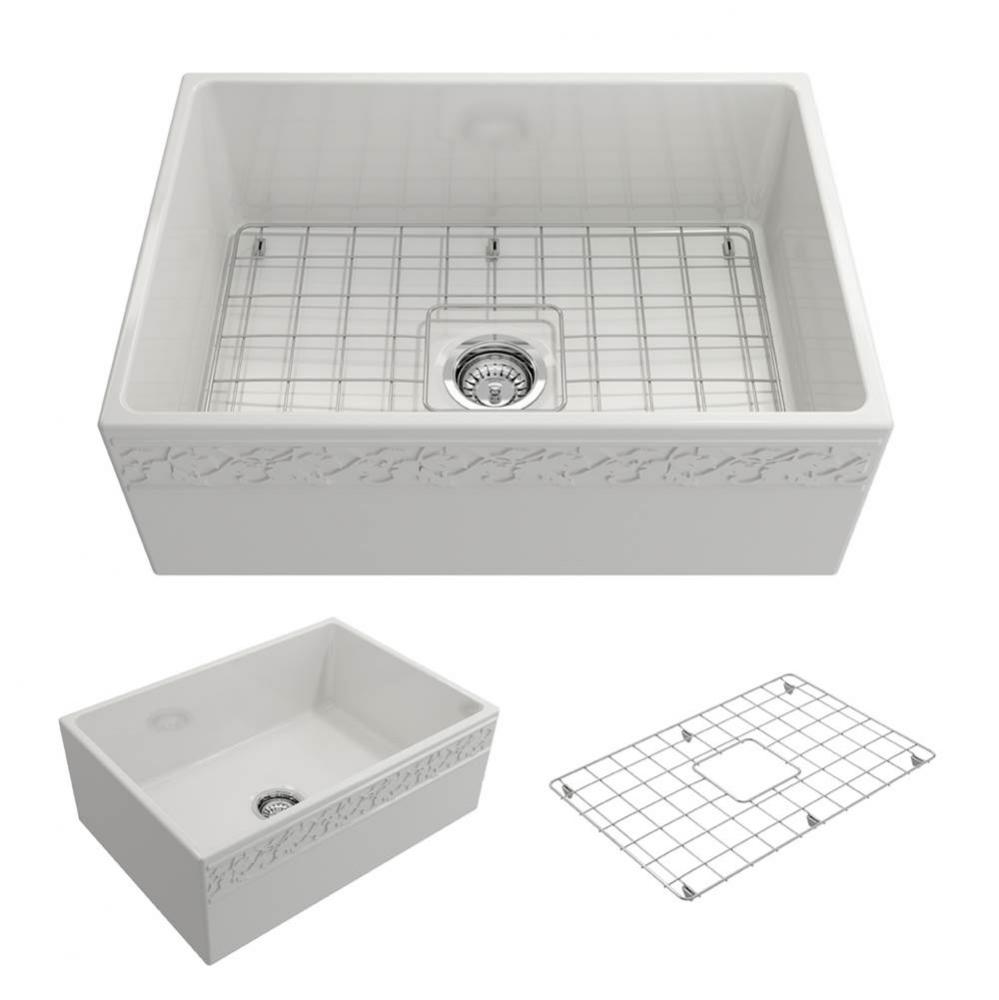 Vigneto Apron Front Fireclay 27 in. Single Bowl Kitchen Sink with Protective Bottom Grid and Strai