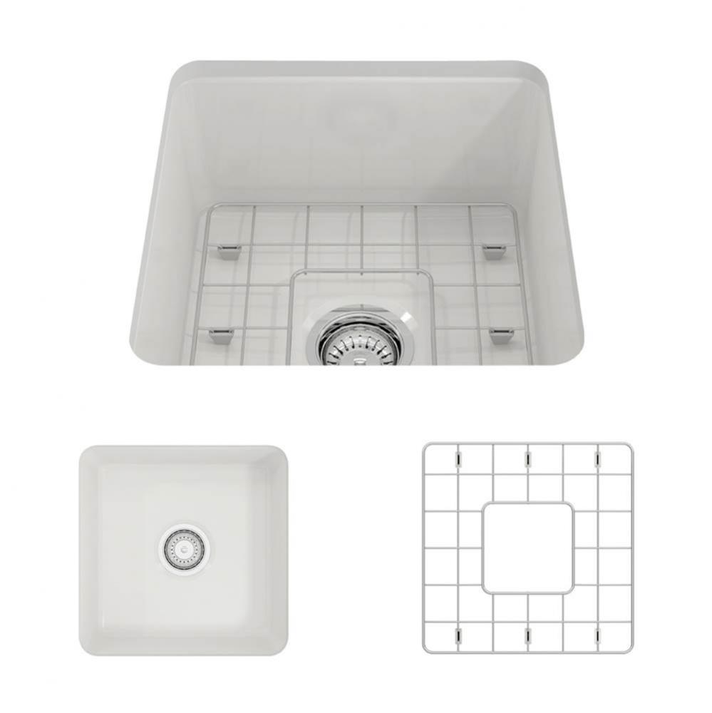 Sotto Dual-mount Fireclay 18 in. Single Bowl Bar Sink with Protective Bottom Grid and Strainer in