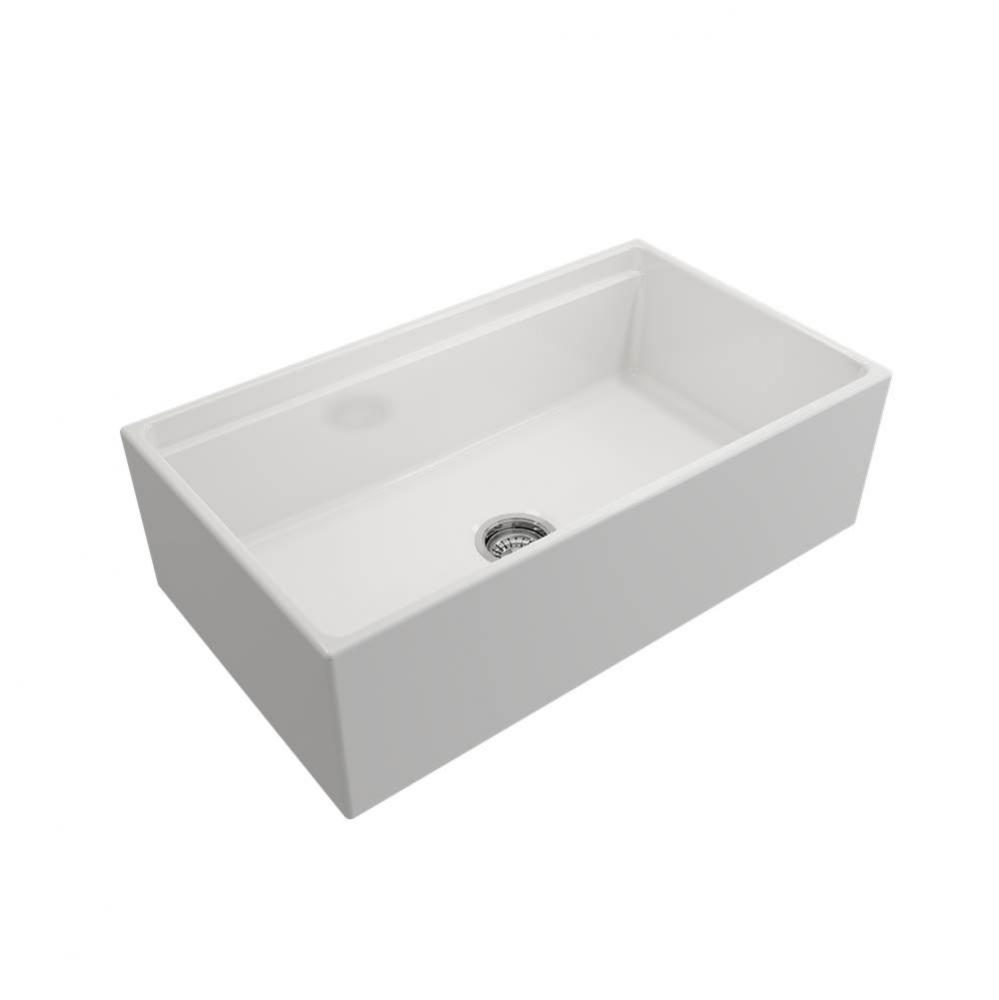 Contempo Step-Rim Apron Front Fireclay 33 in. Single Bowl Kitchen Sink with Integrated Work Statio