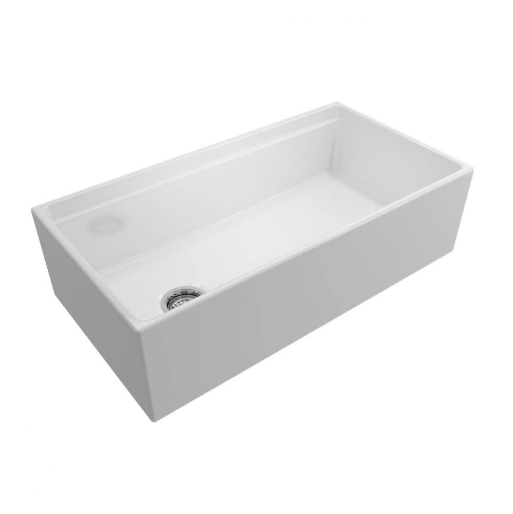 Contempo Step-Rim Apron Front Fireclay 36 in. Single Bowl Kitchen Sink with Integrated Work Statio