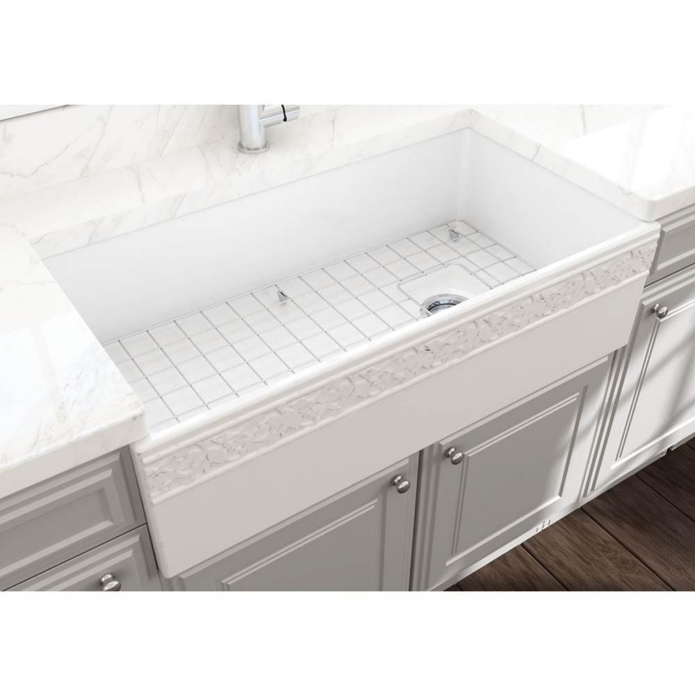 Vigneto Apron Front Fireclay 36 in. Single Bowl Kitchen Sink with Protective Bottom Grid and Strai