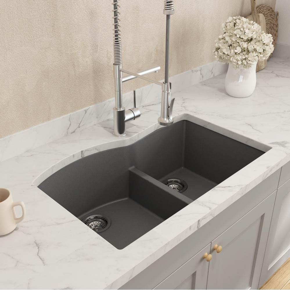 Campino Duo Dual Mount Granite Composite 33 in. 60/40 Double Bowl Kitchen Sink with Strainers in C