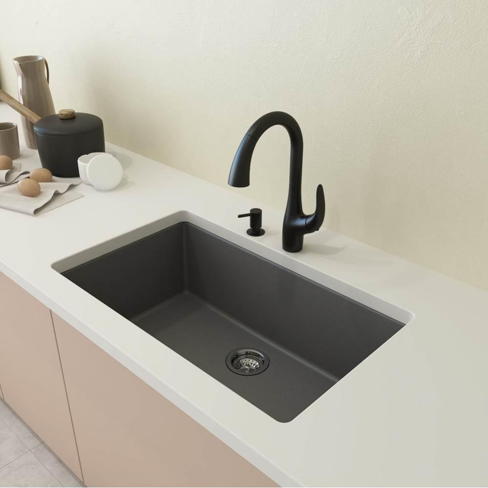 Campino Uno Dual Mount Granite Composite 33 in. Single Bowl Kitchen Sink with Strainer in Concrete