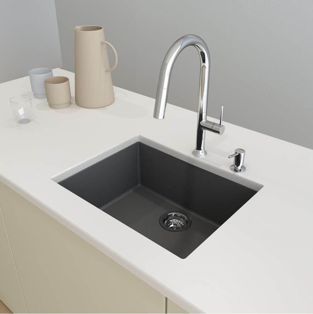 Campino Uno Dual Mount Granite Composite 24 in. Single Bowl Kitchen Sink with Strainer in Concrete