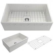 BOCCHI 1353-001-0120 - Vigneto Apron Front Fireclay 33 in. Single Bowl Kitchen Sink with Protective Bottom Grid and Strai