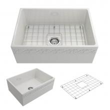 BOCCHI 1357-001-0120 - Vigneto Apron Front Fireclay 27 in. Single Bowl Kitchen Sink with Protective Bottom Grid and Strai