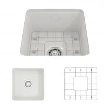 BOCCHI 1359-001-0120 - Sotto Dual-mount Fireclay 18 in. Single Bowl Bar Sink with Protective Bottom Grid and Strainer in