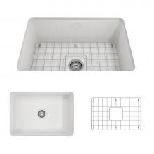 BOCCHI 1360-001-0120 - Sotto Dual-mount Fireclay 27 in. Single Bowl Kitchen Sink with Protective Bottom Grid and Strainer