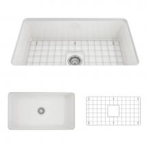 BOCCHI 1362-001-0120 - Sotto Dual-mount Fireclay 32 in. Single Bowl Kitchen Sink with Protective Bottom Grid and Strainer