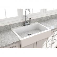 BOCCHI 1500-001-0127 - Nuova Apron Front Drop-In Fireclay 34 in. Single Bowl Kitchen Sink with Protective Bottom Grid and