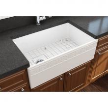 BOCCHI 1347-001-0120 - Vigneto Apron Front Fireclay 30 in. Single Bowl Kitchen Sink with Protective Bottom Grid and Strai