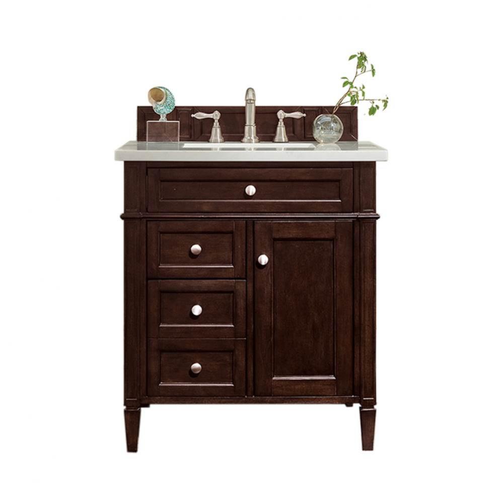 Brittany 30&apos;&apos; Single Vanity, Burnished Mahogany, w/ 3 CM Classic White Quartz Top