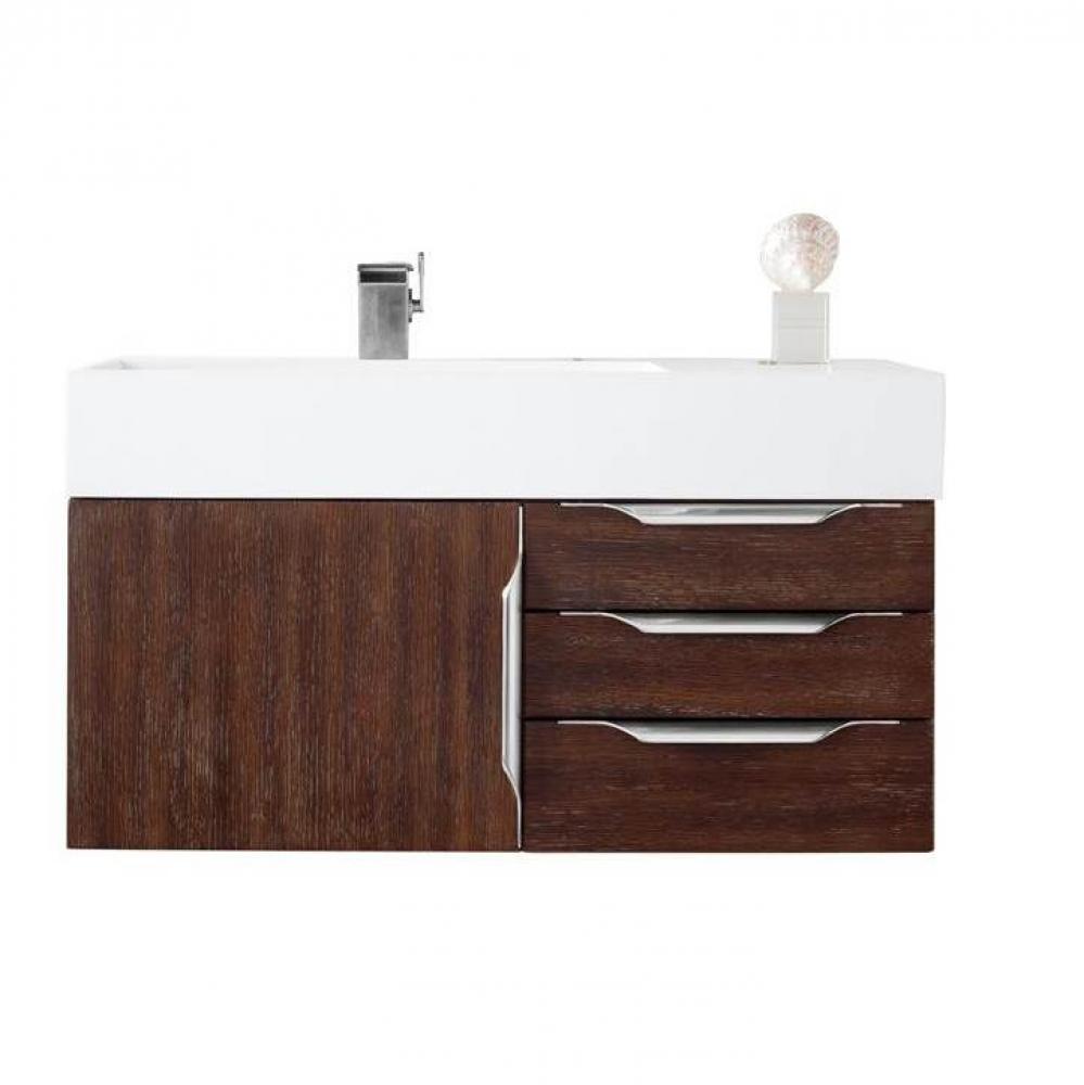 Mercer Island 36&apos;&apos; Single Vanity, Coffee Oakw/ Glossy White Composite Top