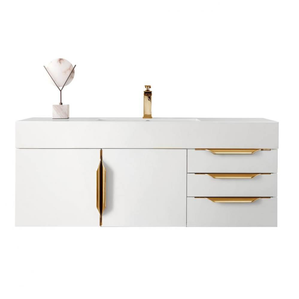 Columbia 48&apos;&apos; Single Wall Mount Vanity, Glossy White, Radiant Gold w/ Glossy White Compo