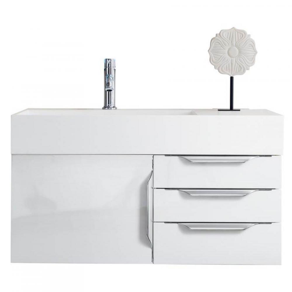 Columbia 36&apos;&apos; Single Wall Mount Vanity, Glossy White, Brushed Nickel w/ Glossy White Com