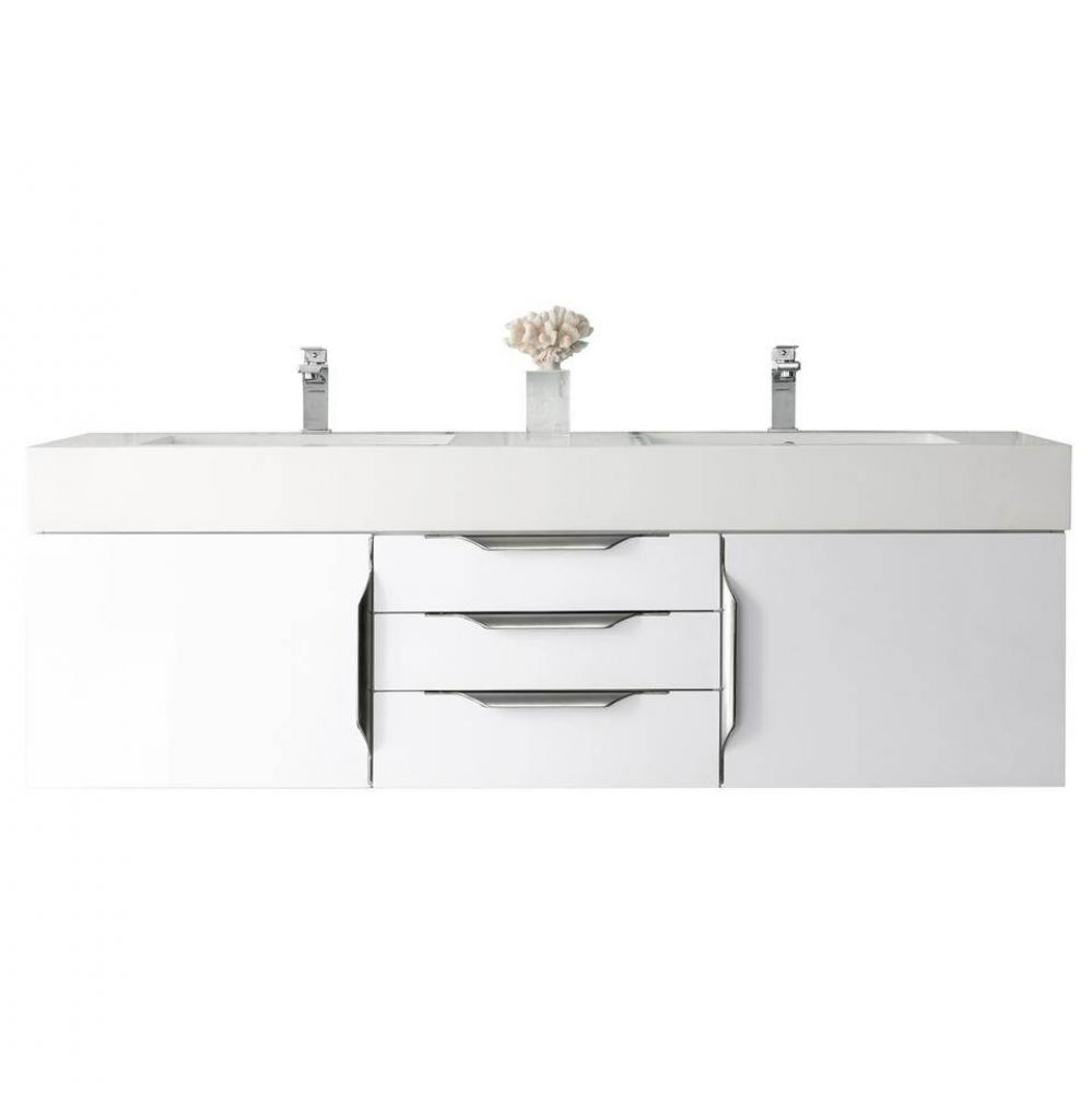 Columbia 59&apos;&apos; Double Wall Mount Vanity, Glossy White, Brushed Nickel w/ Glossy White Com