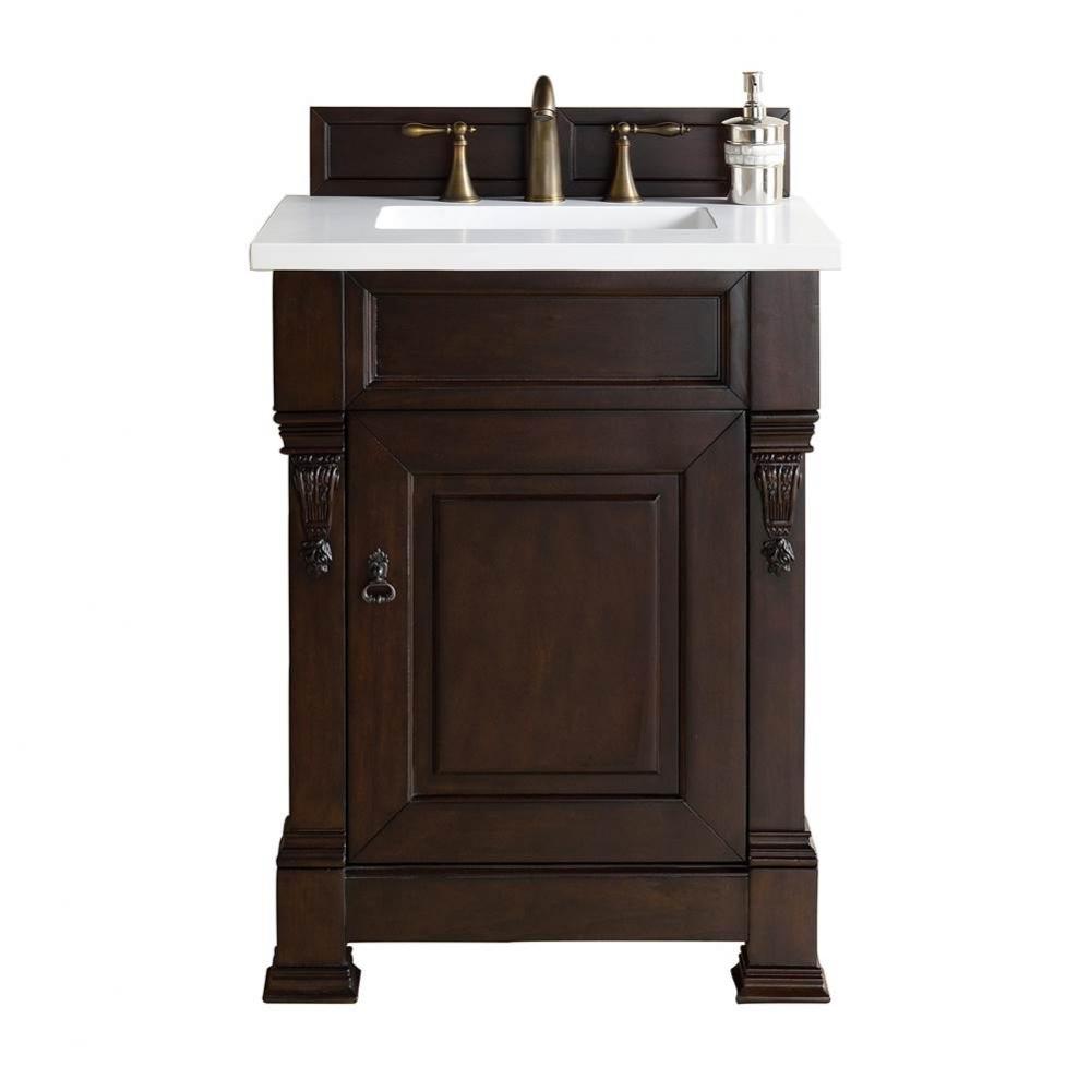 Brookfield 26&apos;&apos; Single Vanity, Burnished Mahogany w/ 3 CM White Zeus Quartz Top