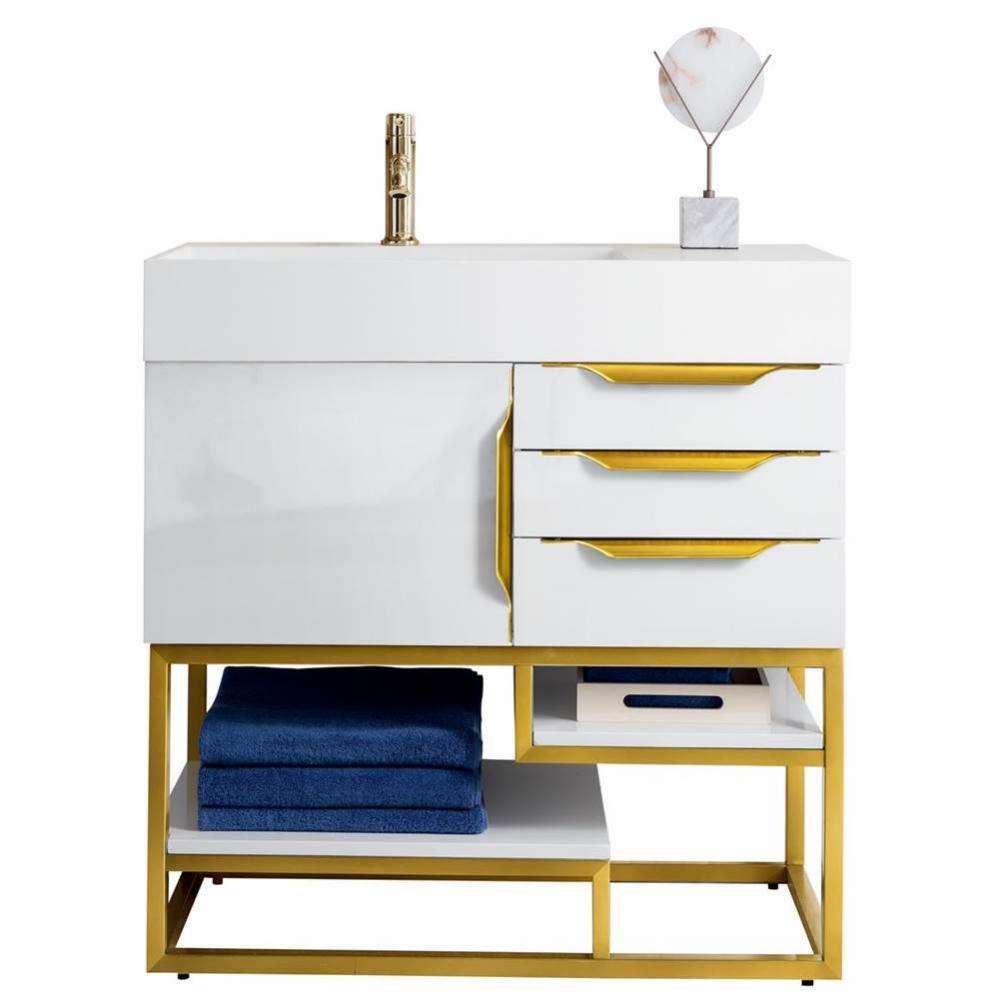 Columbia 36&apos;&apos; Single Vanity Cabinet, Glossy White, Radiant Gold