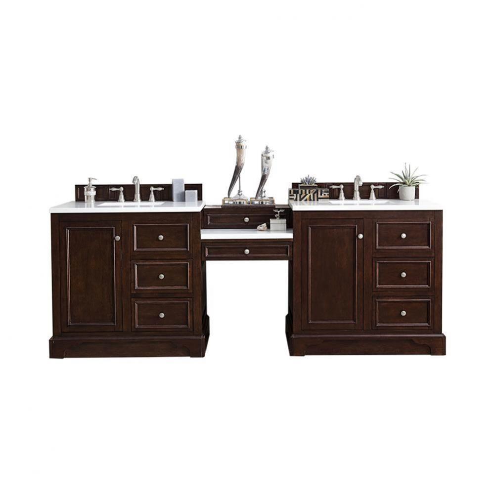 De Soto 94&apos;&apos; Double Vanity Set, Burnished Mahogany w/ 3 CM White Zeus Quartz Top