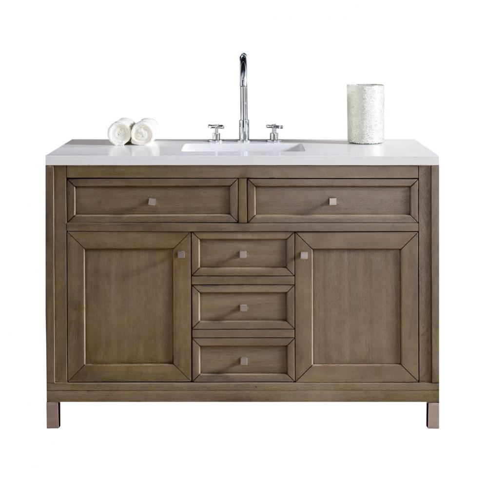 Chicago 48&apos;&apos; Single Vanity, Whitewashed Walnut w/ 3 CM Classic White Quartz Top