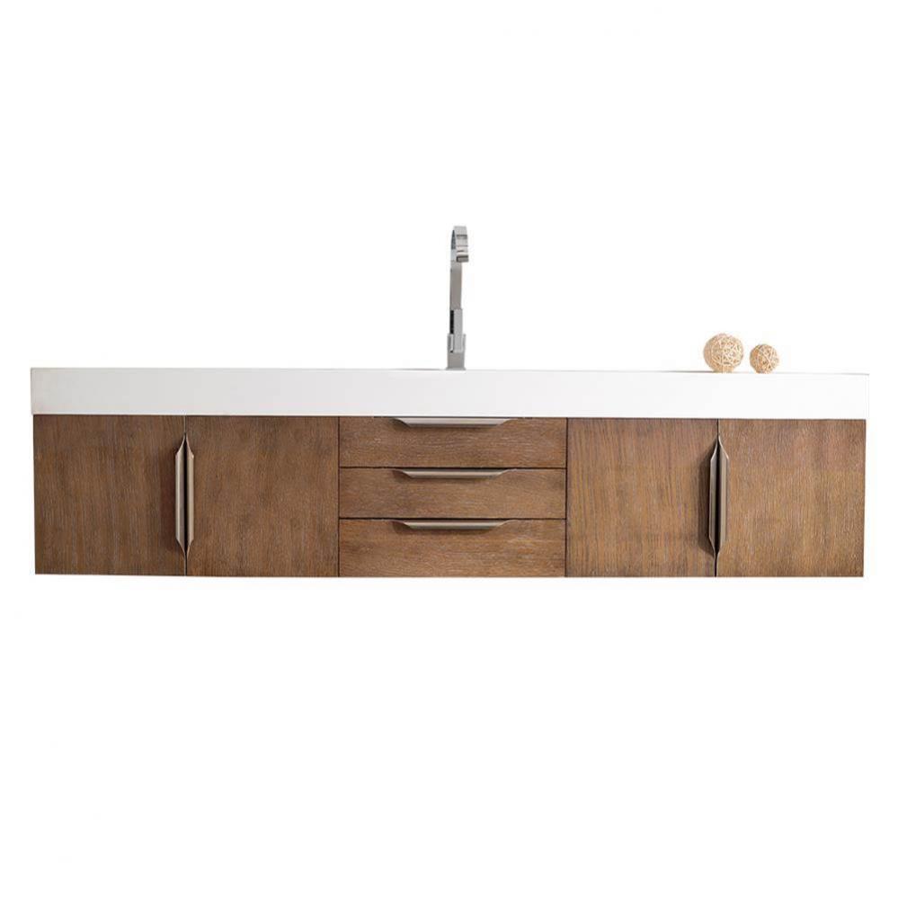 Columbia 72&apos;&apos; Single Wall Mount Vanity, Latte Oak, Brushed Nickel w/ Glossy White Compos