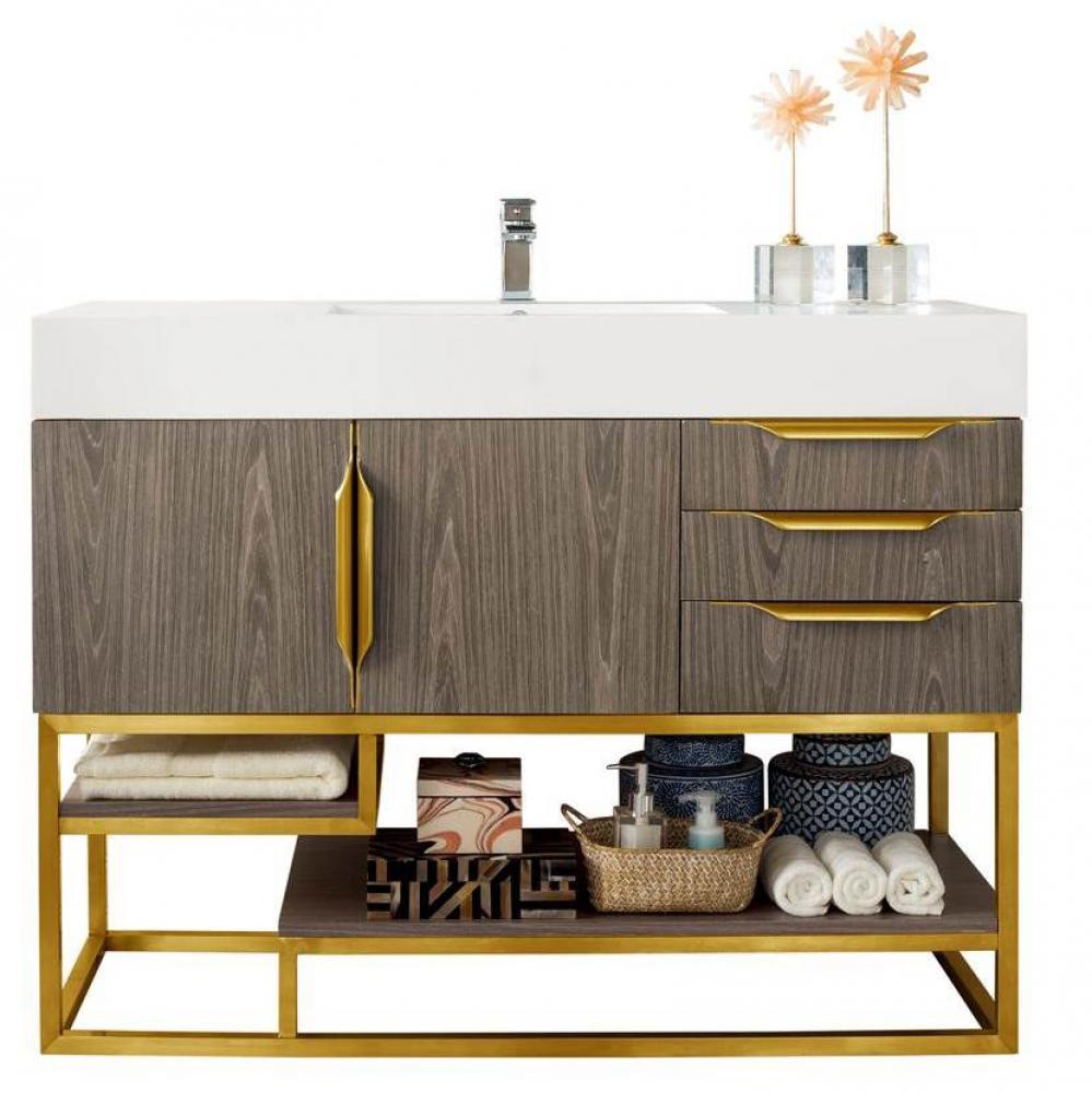 Columbia 48&apos;&apos; Single Vanity Cabinet, Ash Gray, Radiant Gold