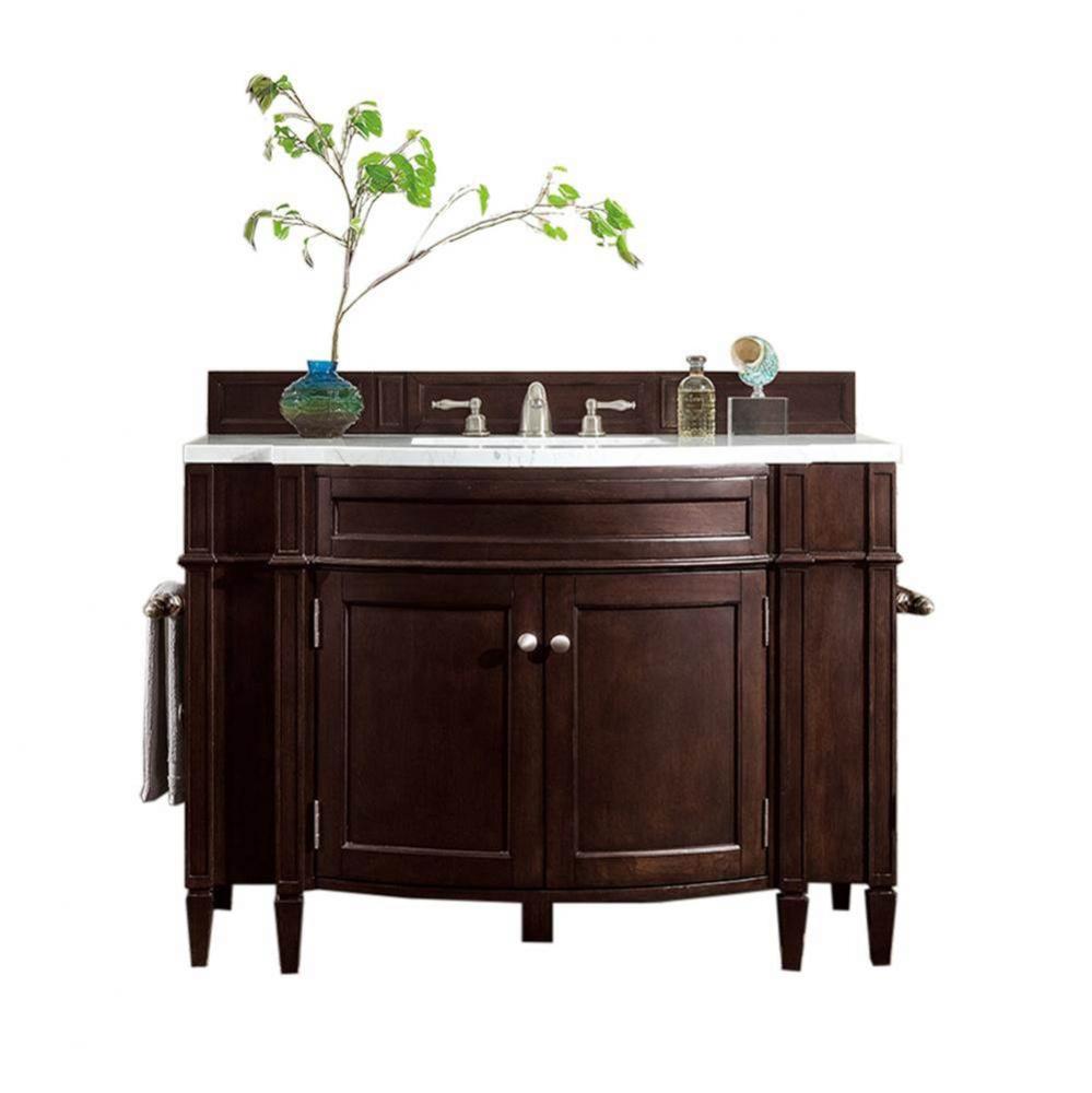 Brittany 46&apos;&apos; Single Vanity, Burnished Mahogany w/ 3 CM Carrara Marble Top