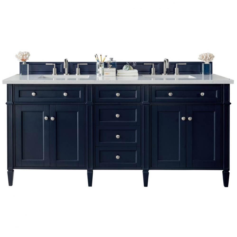 Brittany 72&apos;&apos; Victory Blue Double Vanity w/ 3 CM Classic White Quartz Top