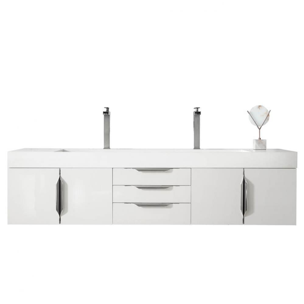 Columbia 72&apos;&apos; Double Wall Mount Vanity, Glossy White, Brushed Nickel w/ Glossy White Com