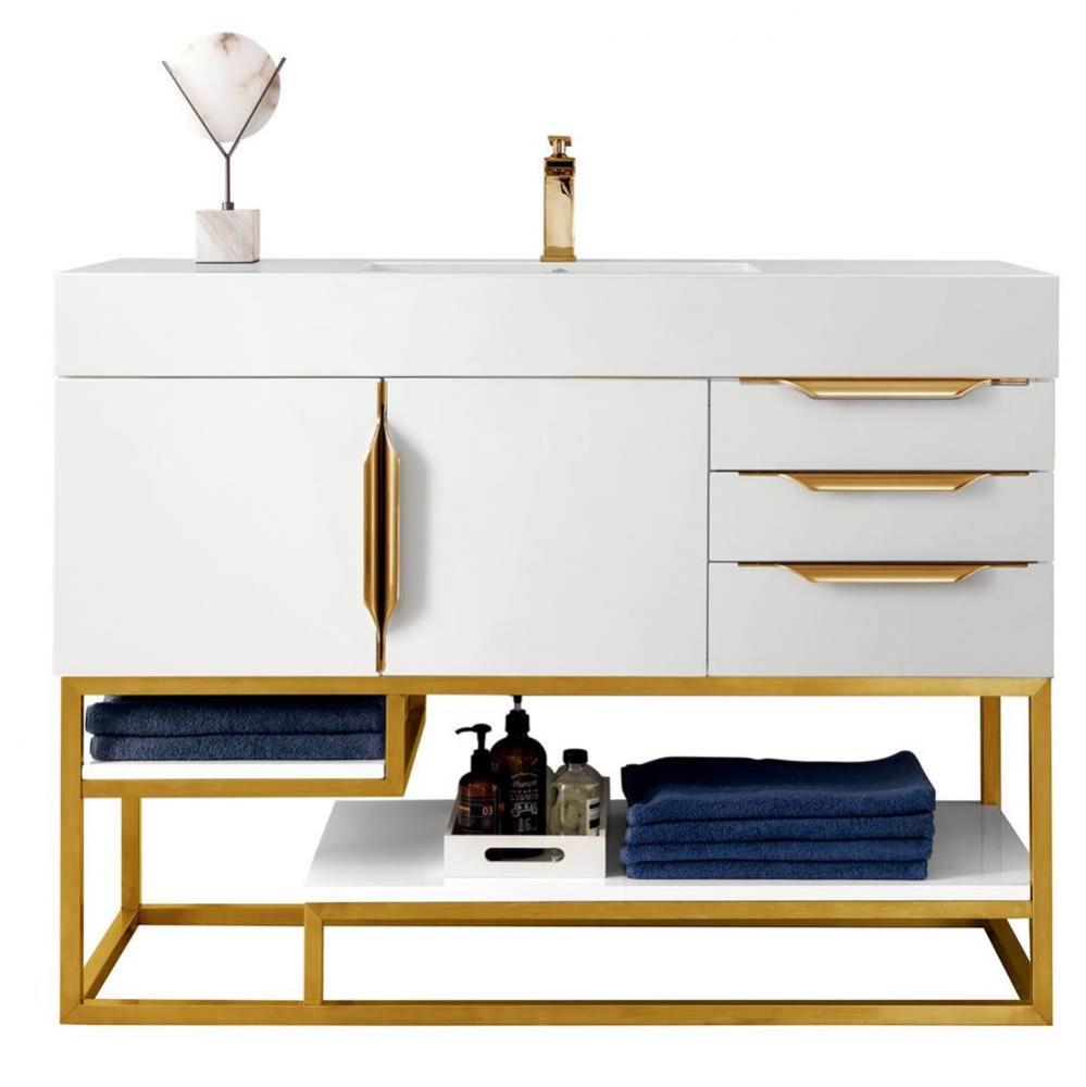 Columbia 48&apos;&apos; Single Vanity Cabinet, Glossy White, Radiant Gold