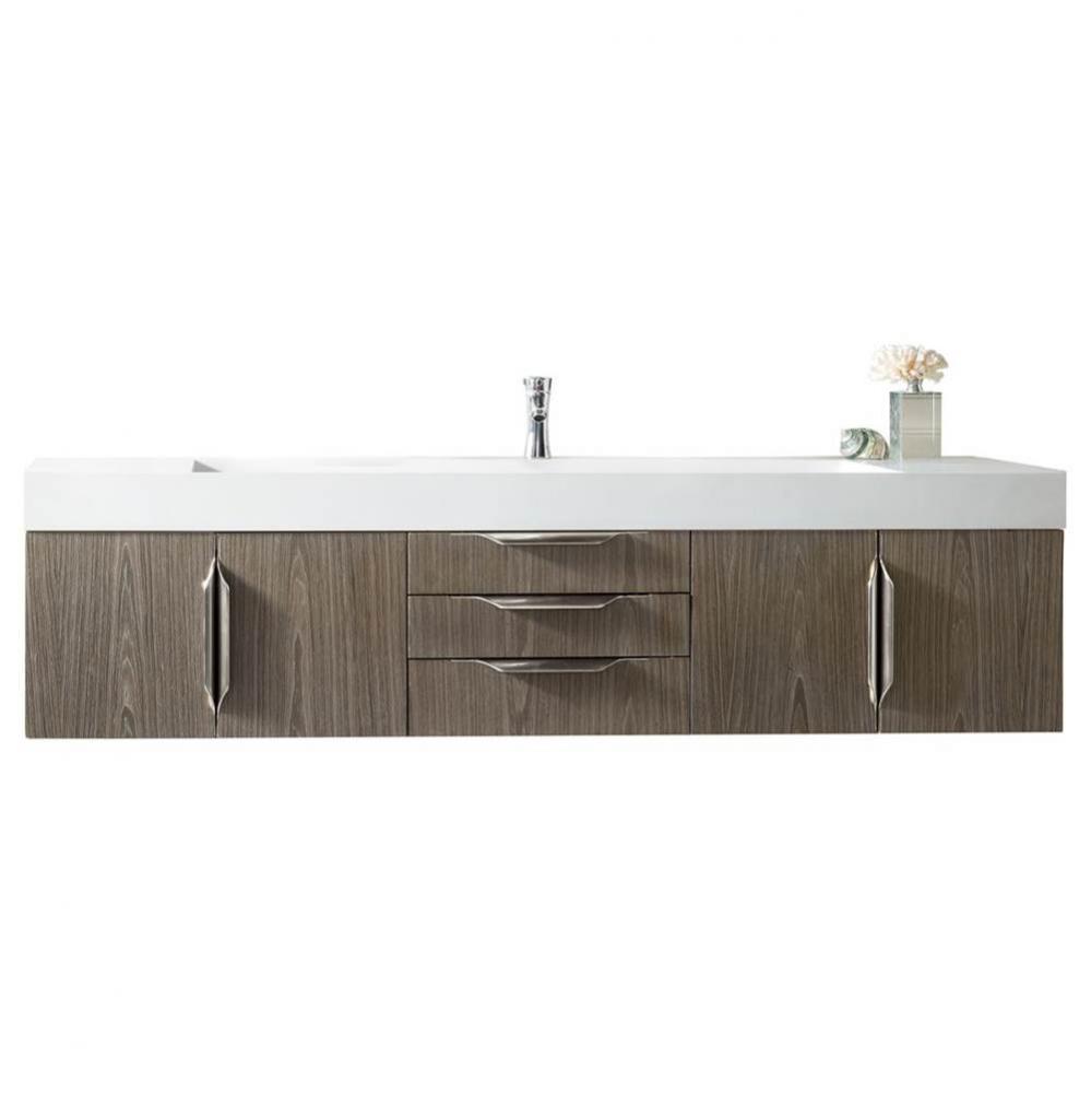 Columbia 72&apos;&apos; Single Wall Mount Vanity, Ash Gray, Brushed Nickel w/ Glossy White Composi