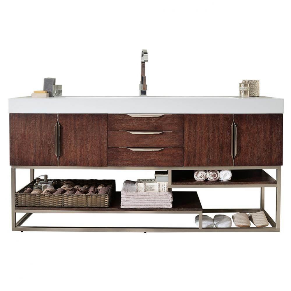 Columbia 72&apos;&apos; Single Vanity, Coffee Oak w/ Glossy White Composite Top