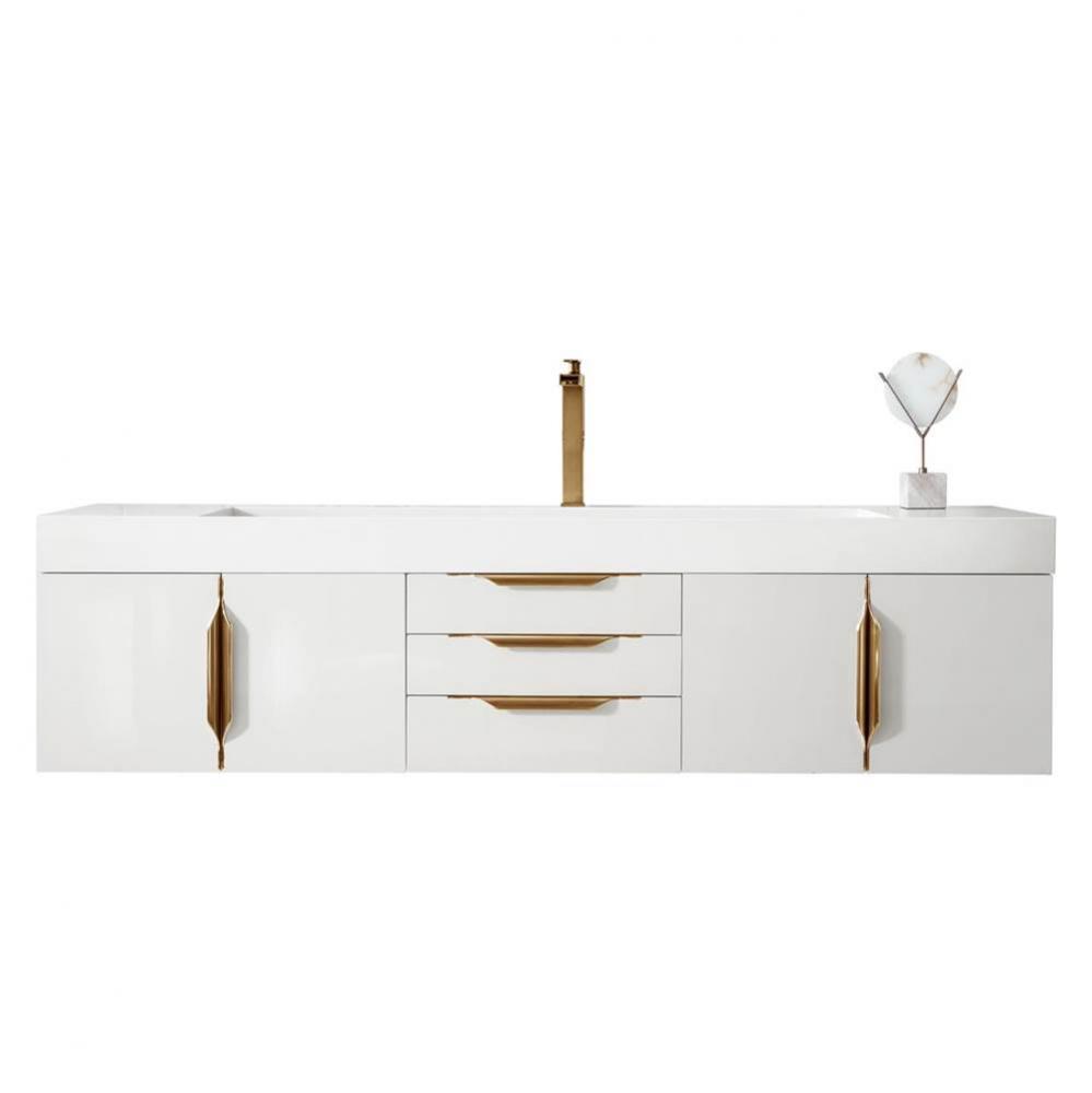 Columbia 72&apos;&apos; Single Wall Mount Vanity, Glossy White, Radiant Gold w/ Glossy White Compo