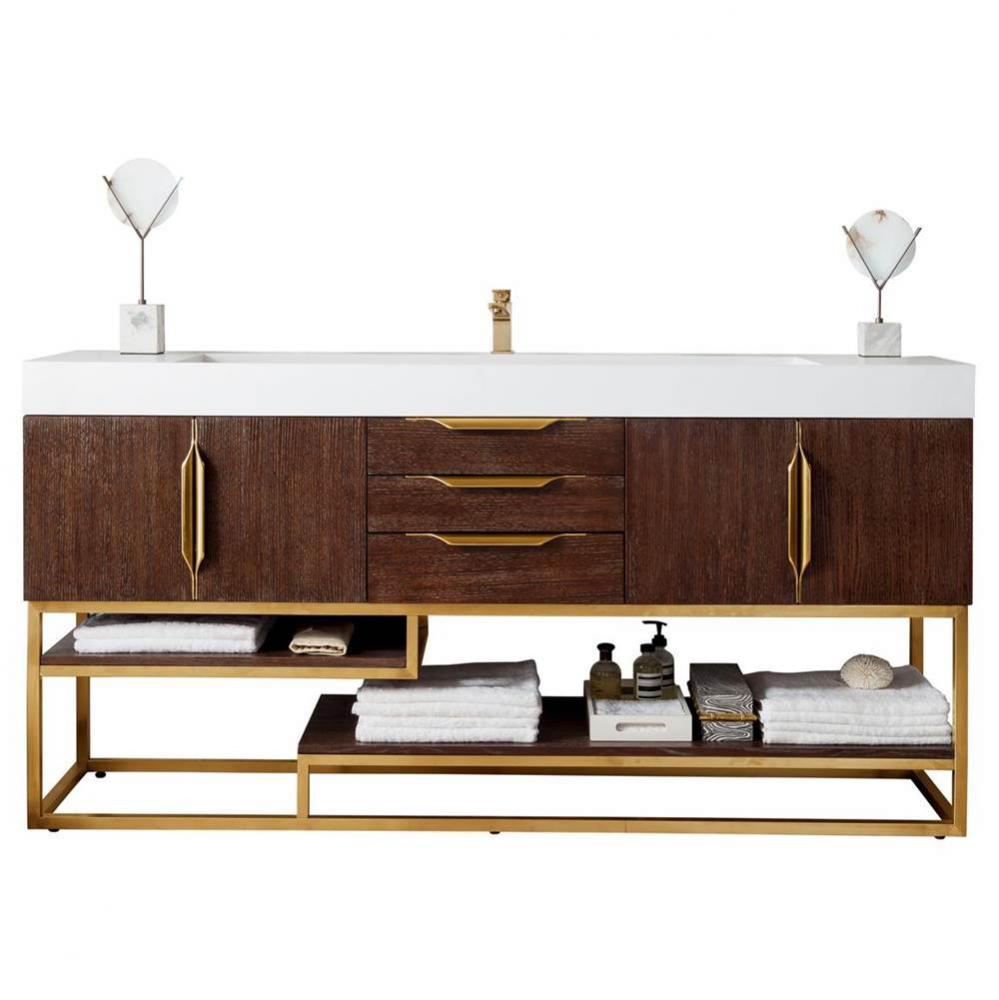 Columbia 72&apos;&apos; Single Vanity, Coffee Oak, Radiant Gold w/ Glossy White Composite Top