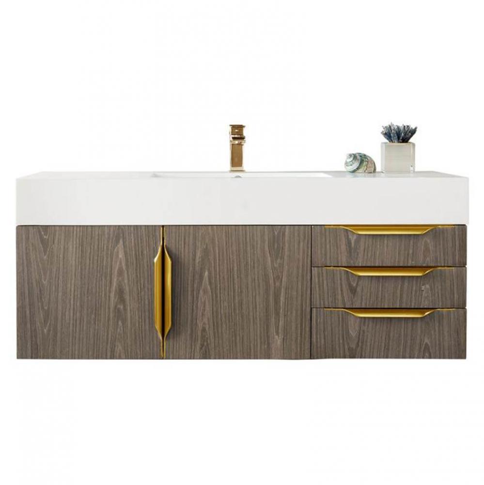 Columbia 48&apos;&apos; Single Wall Mount Vanity, Ash Gray, Radiant Gold w/ Glossy White Composite