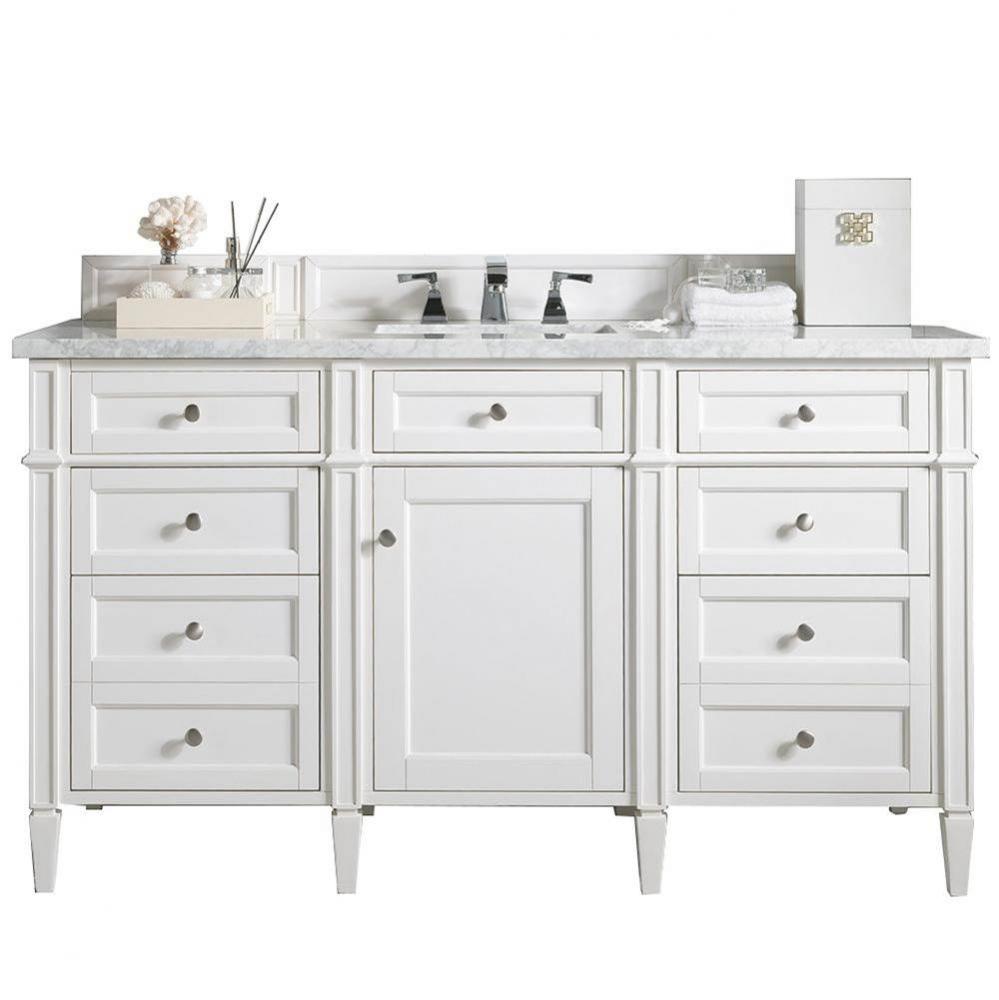 Brittany 60&apos;&apos; Single Vanity, Bright White w/ 3 CM Arctic Fall Solid Surface Top