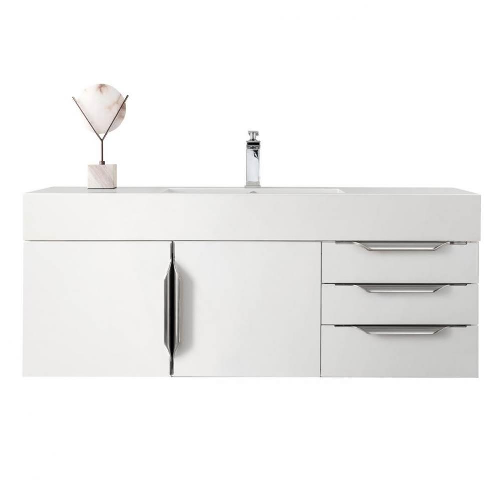 Columbia 48&apos;&apos; Single Wall Mount Vanity, Glossy White, Brushed Nickel w/ Glossy White Com