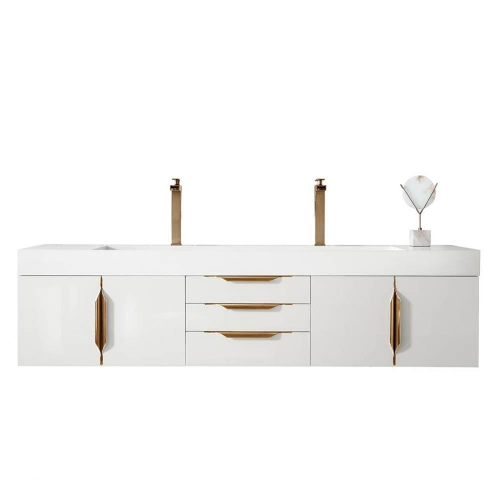 Columbia 72&apos;&apos; Double Wall Mount Vanity, Glossy White, Radiant Gold w/ Glossy White Compo