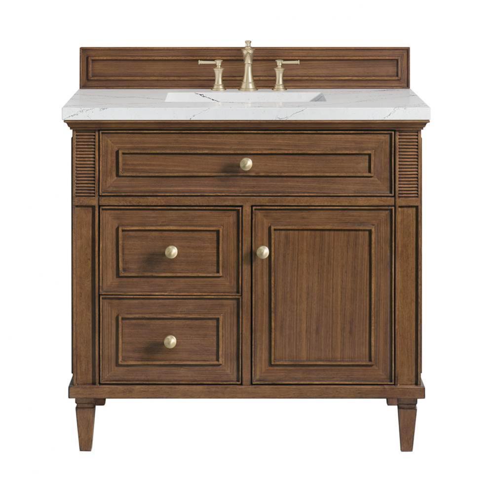 Lorelai 36&apos;&apos; Single Vanity, Mid-Century Walnut w/ 3 CM Ethereal Noctis Quartz Top