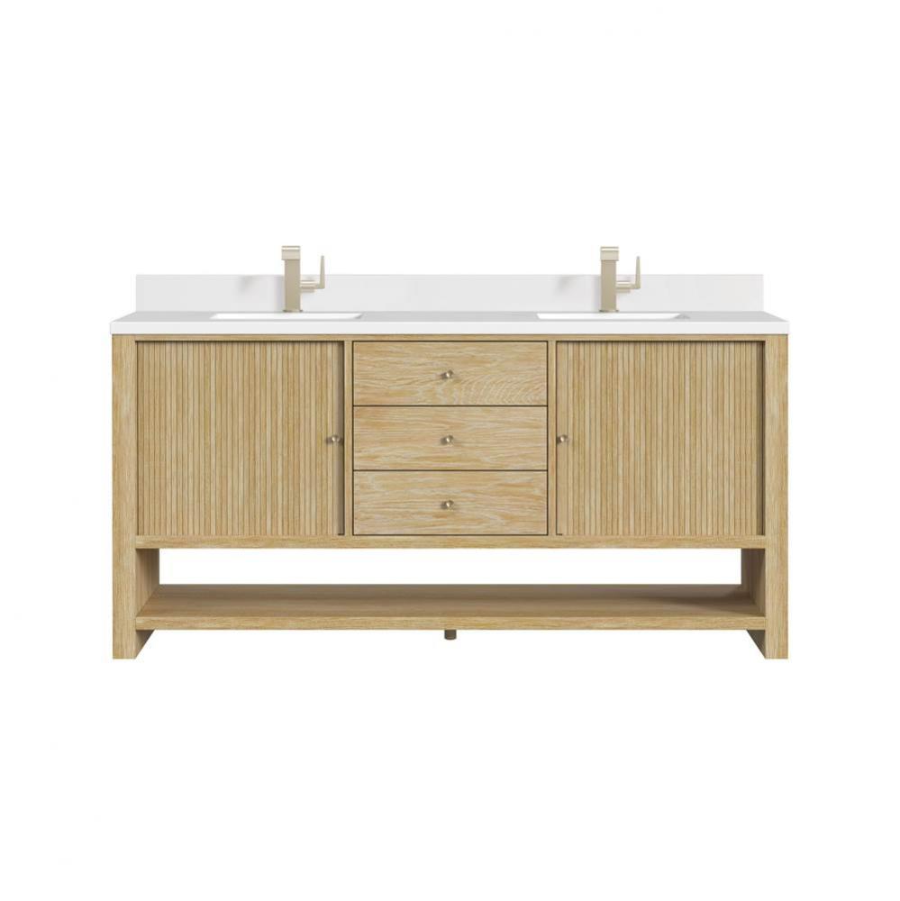 Marigot Single 72&apos;&apos; Double Vanity, Sunwashed Oak w/ Single Hole 3 CM White Zeus Quartz T