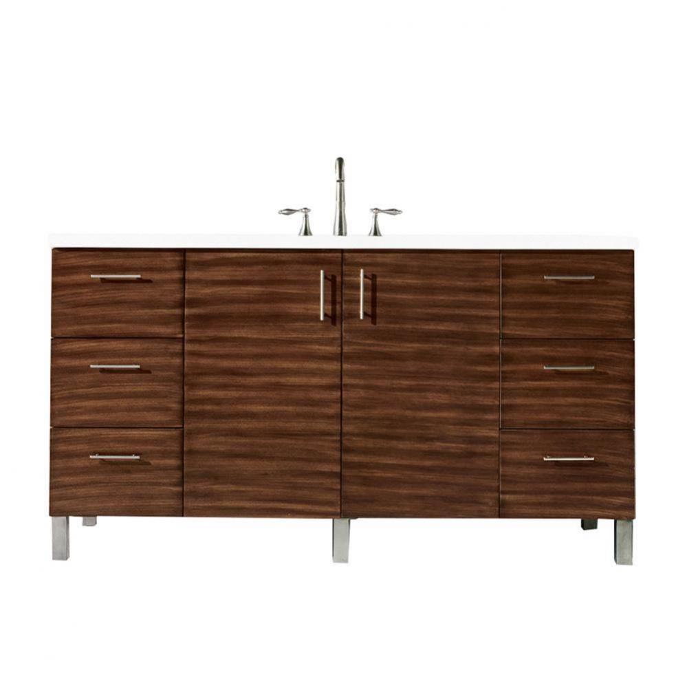 Metropolitan 60&apos;&apos; Single Vanity, American Walnut, w/ 3 CM White Zeus Quartz Top