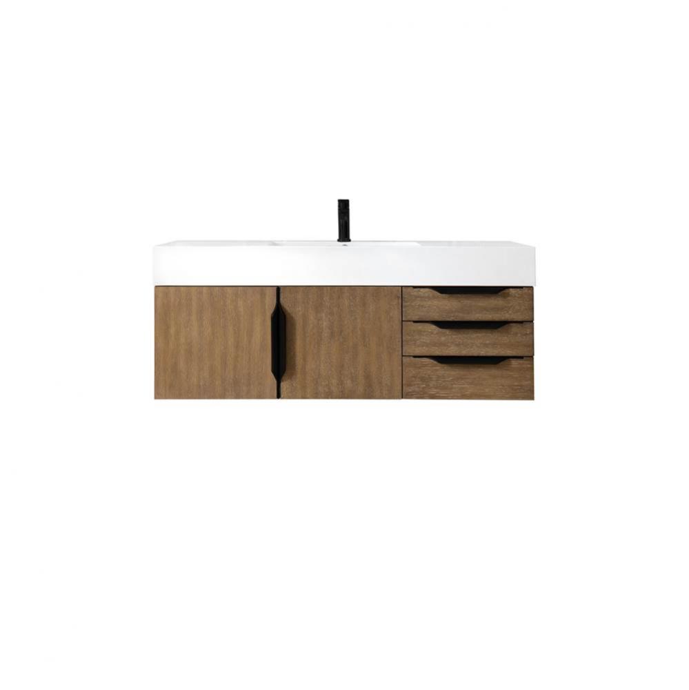 Columbia 48&apos;&apos; Single Wall Mount Vanity, Latte Oak, Matte Black w/ Glossy White Composite