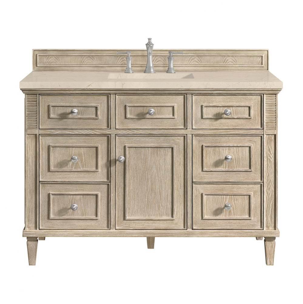 Lorelai 48&apos;&apos; Single Vanity, Whitewashed Oak w/ 3 CM Eternal Marfil Quartz Top