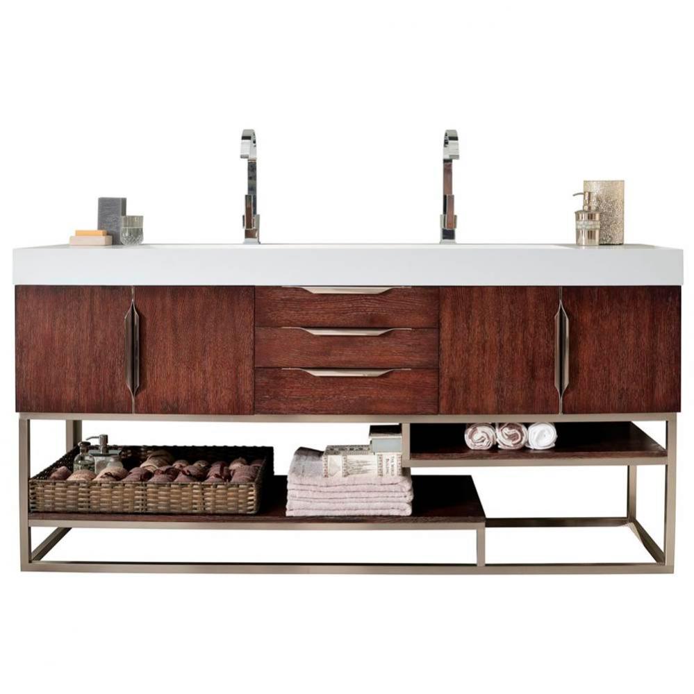 Columbia 72&apos;&apos; Double Vanity, Coffee Oak w/ Glossy White Composite Top