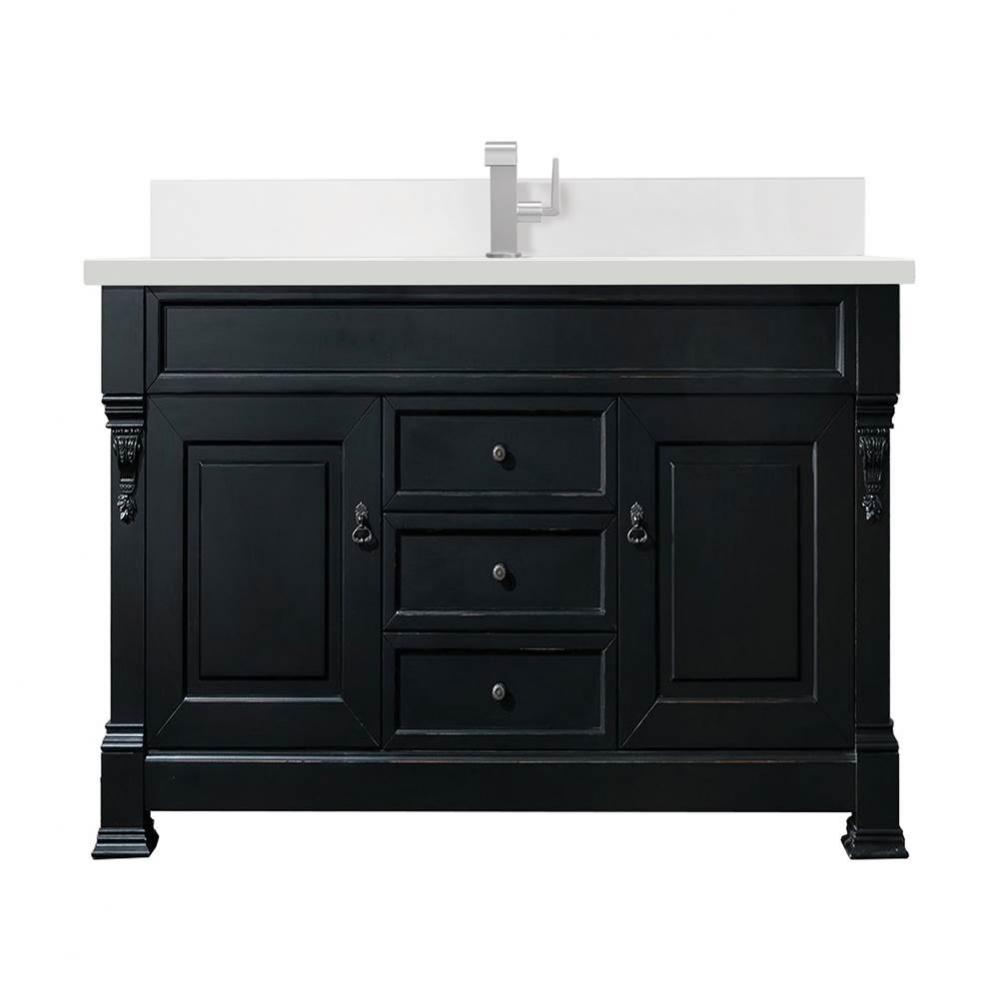 Brookfield 60&apos;&apos; Single Vanity, Antique Black w/ Single Hole 3 CM White Zeus Quartz Top &