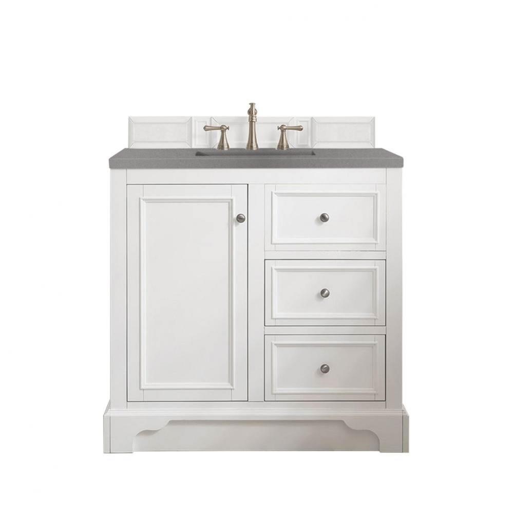 De Soto 36&apos;&apos; Single Vanity, Bright White w/ 3 CM Grey Expo Quartz Top