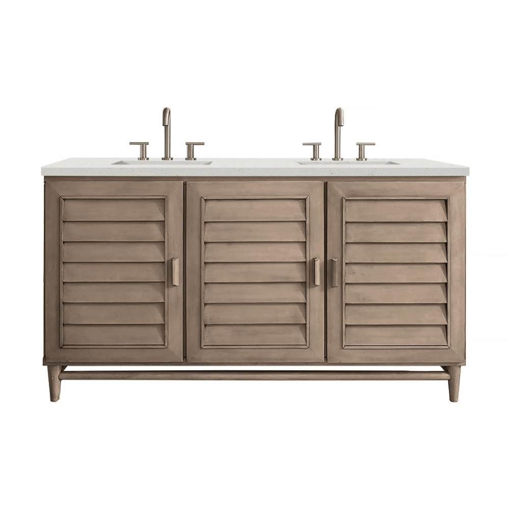 Portland 60&apos;&apos; Double Vanity Whitewashed Walnut w/ 3 CM Lime Delight Quartz Top